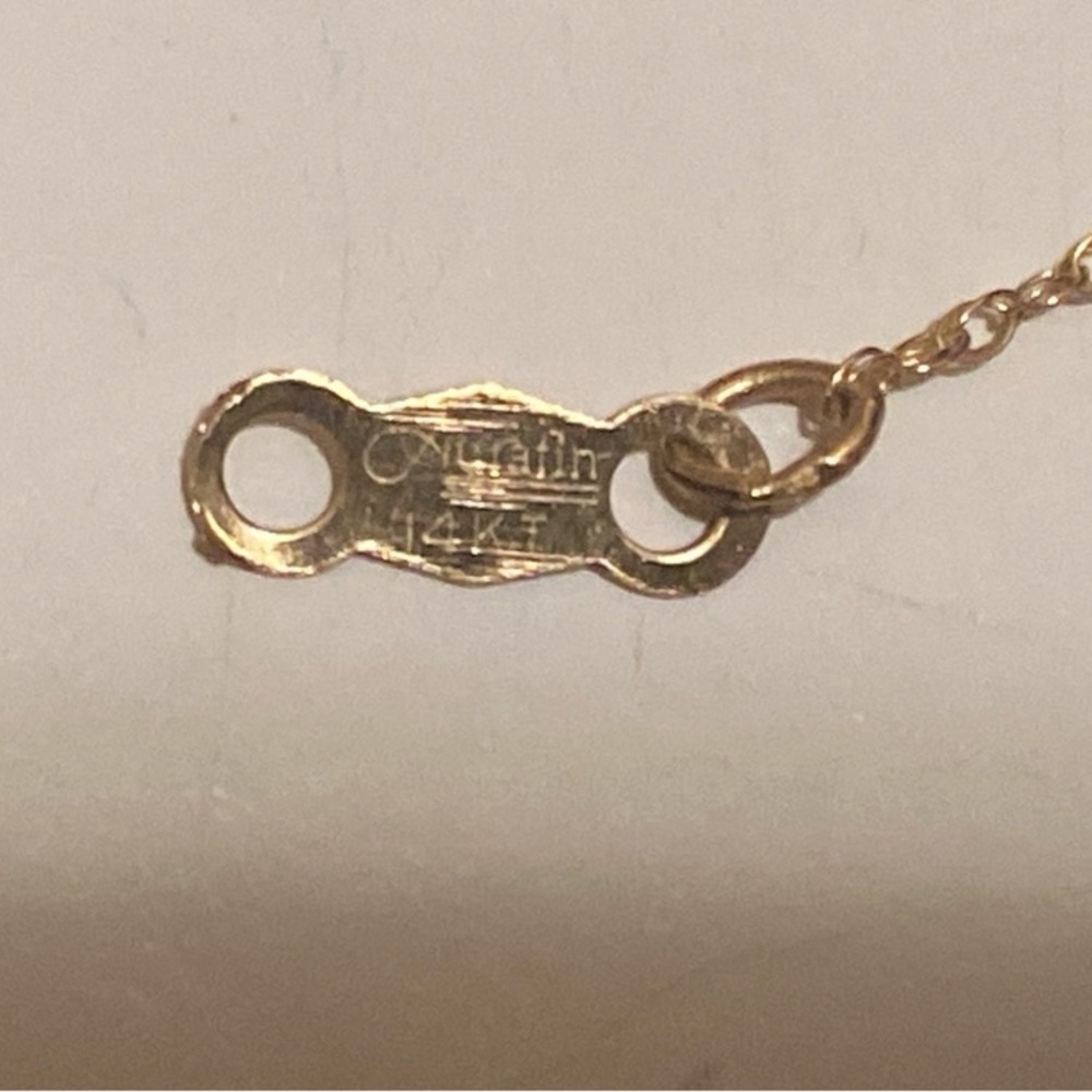 14K SOLID YELLOW GOLD #1 MOM HEART PENDANT GOLD CHAIN SIGNED AURAFIN - AUTHENTIC - Picture 3 of 16